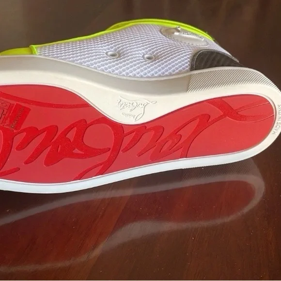 Christian Louboutin White and Neon Yellow Sneakers Brand New